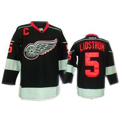 Lidstrom Jersey Black #5 Detroit Black Wings Mitchell and Ness NHL Jersey