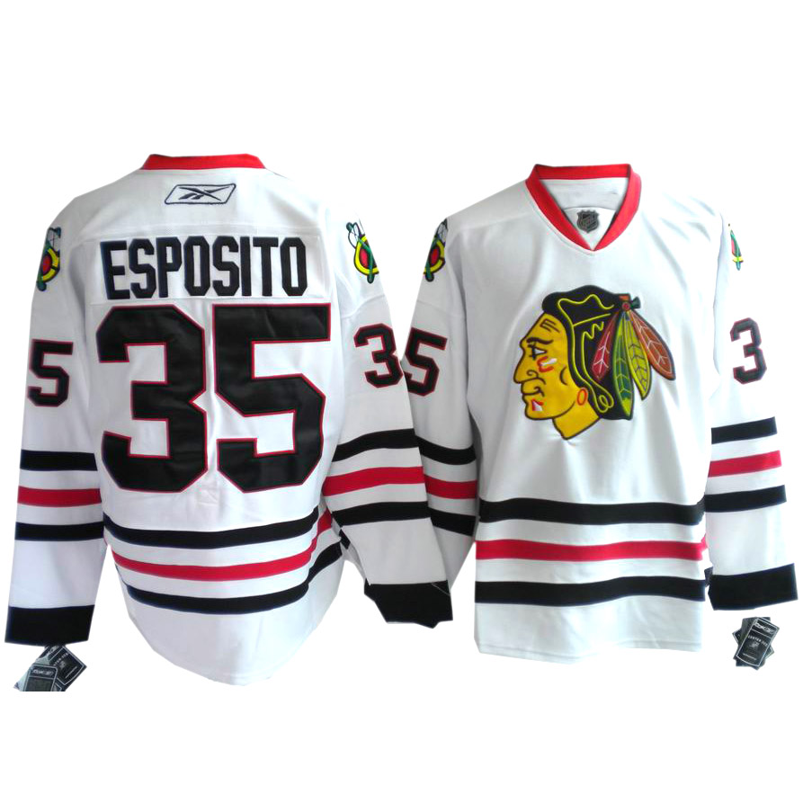 Esposito White Jersey, Chicago Blackhawks #35 NHL Jersey