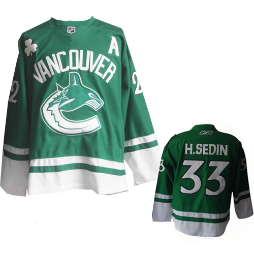 Henrik Sedin Jersey Green Premier St Pattys Day #33 NHL Vancouver Canucks Jersey
