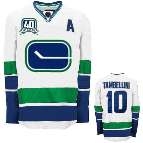 NHL Vancouver Canucks #10 Jeff Tambellini White Premier Third with 40th Patch Jersey