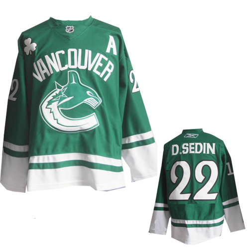 Daniel Sedin Jersey: St Pattys Day With 2011 Stanley Cup Final #22 NHL Vancouver Canucks Jersey In Green