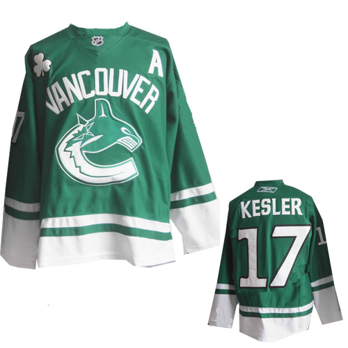 Ryan Kesler Jersey Green St Pattys Day With 2011 Stanley Cup Finals #17 NHL Vancouver Canucks Jersey
