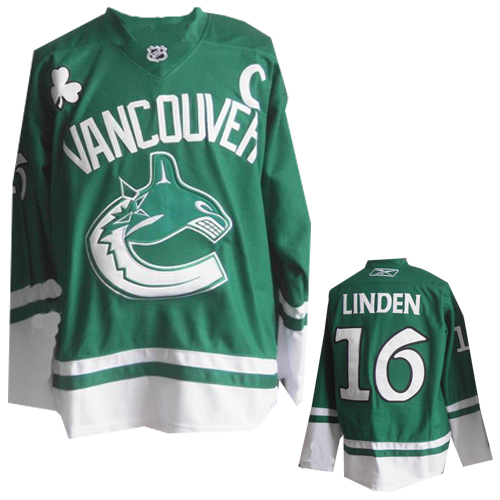 Green Trevor Linden Premier St Pattys Day NHL Vancouver Canucks #16 Jersey