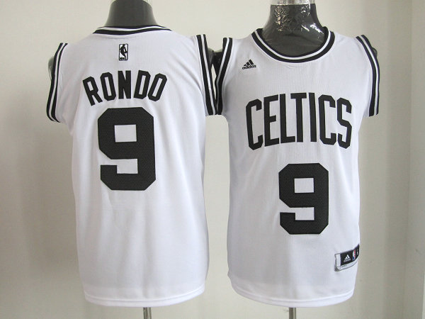 Celtics #9 Rondo white black number NBA Jersey