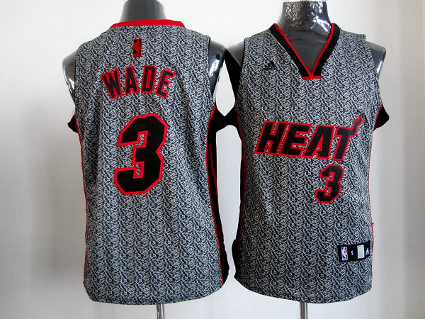 Dwyane Wade Grey Jersey, Miami Heat #3 Black Snowflake Jersey