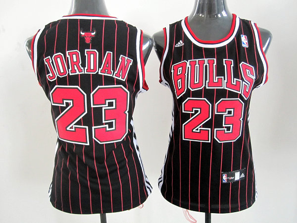 Chicago Bulls #23 Jordan black red stripe Women NBA Jersey