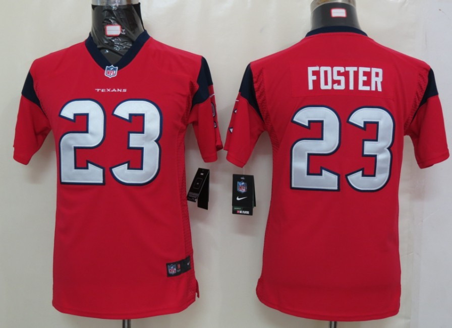 Foster Red Nike Texans Youth letter size Jersey