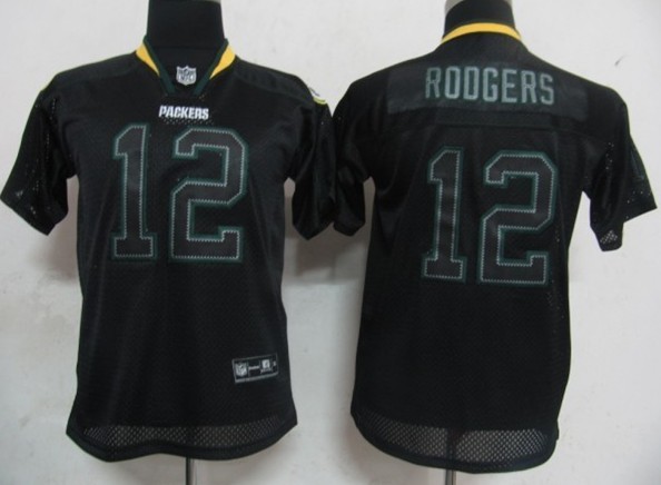 Black #12 Clay Rodgers Nike Green Bay Packers Kids Lights Out Elite Jersey