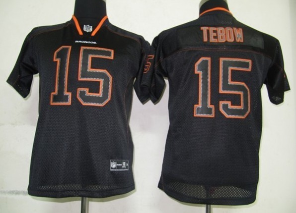 Black #15 Clay Tebow Nike Denver Broncos Kids Lights Out Elite Jersey