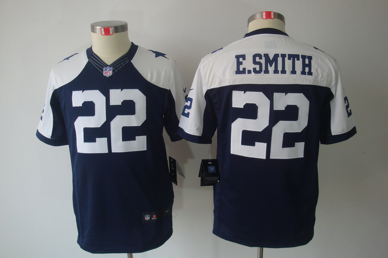 blue E.Smith Nike Cowboys Youth #22 thankgivings limited Jersey