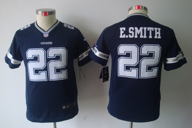 blue E.Smith Nike Cowboys Youth #22 limited Jersey