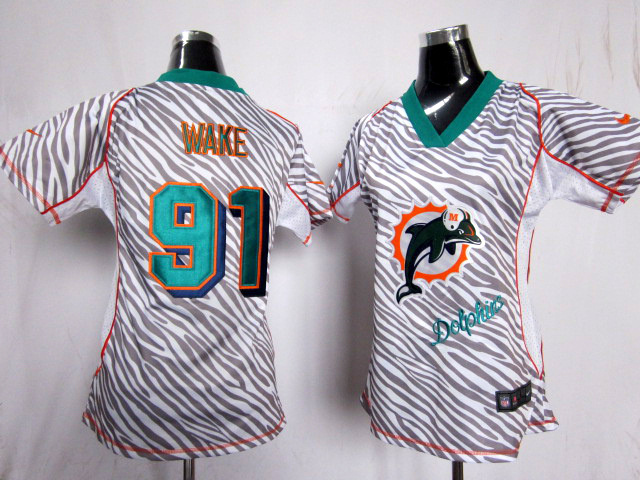 Miami Dolphins #91 Cameron Women Nike Zebra Fashion jersey in Team Color