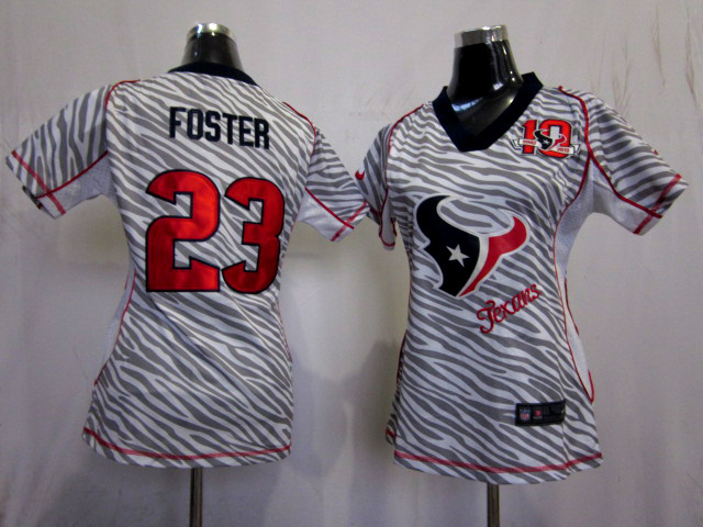 Arian Foster Jersey: Women 2012 Nike Zebra Field Flirt Fashion 10TH Anniversary patch #23 Houston Texans Jersey in Team Color