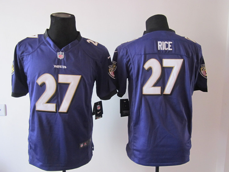 Youth Game #27 Rice Purple Nike Baltimore Ravens Jersey