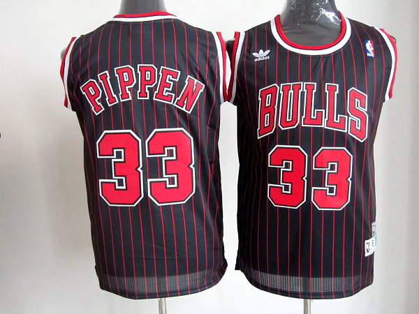 Bulls #33 Pippen black red stripe Revolution 30 NBA Jersey