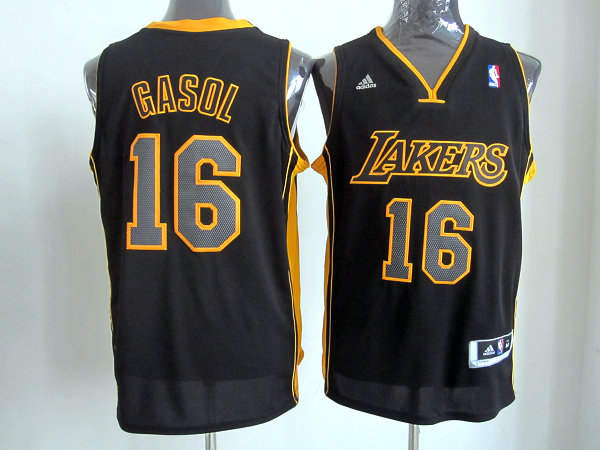 Gasol Jersey Black Yellow name Revolution 30 #16 NBA Los Angeles Lakers Jersey