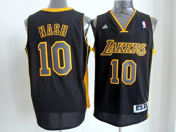 Revolution 30 #10 Black Yellow name Nash NBA Los Angeles Lakers Jersey