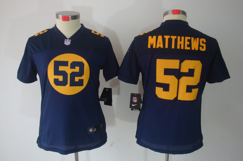 #52 Matthews Limited Blue Green Bay Packers Nike Women jersey