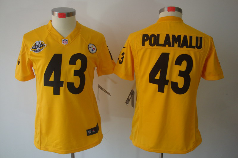 Polamalu Limited yellow jersey, Pittsburgh Steelers #43 Nike Women 80 seasons jersey