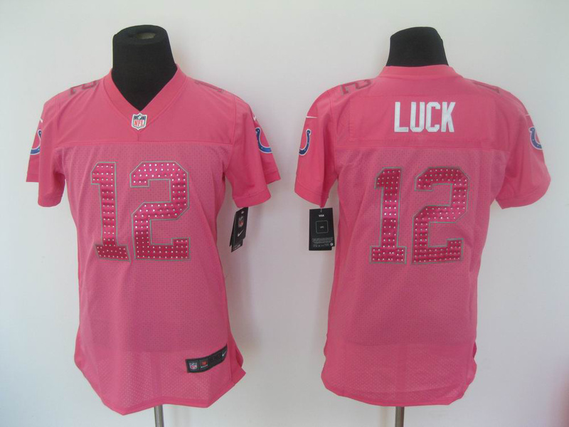 pink Andrew Luck Colts #12 Women Jersey
