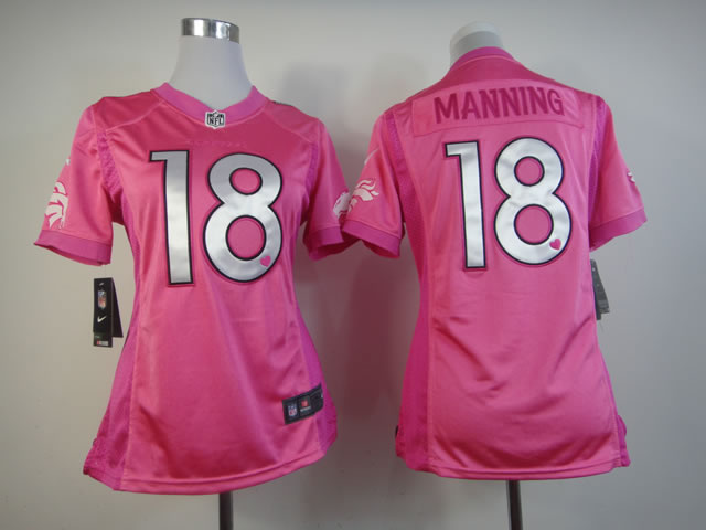 #18 Peyton Manning pink Denver Broncos Nike Women Love's jersey