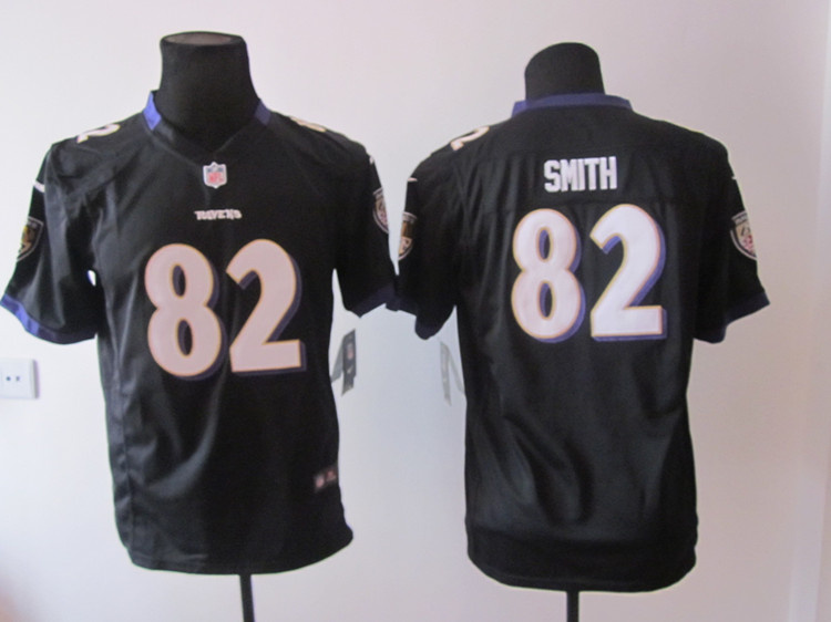 #82 Smith black 2012 Nike game Baltimore Ravens Kids jersey