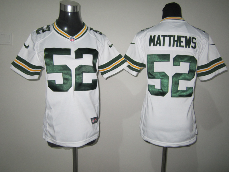 Nike Game Youth Clay Matthews white jersey, Green Bay Packers #52 jersey