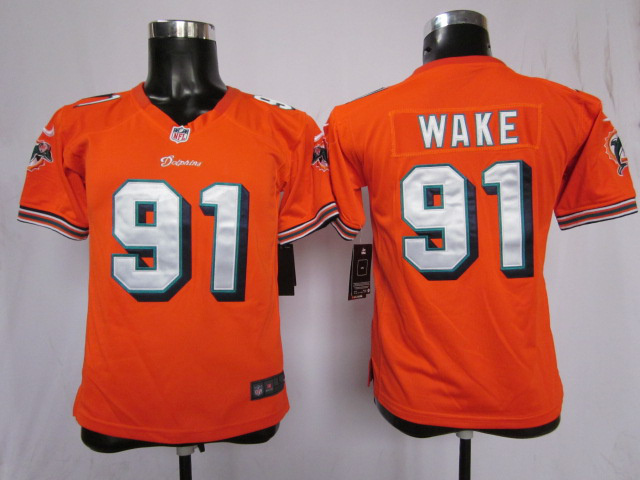 orange Wake game Kids Nike Miami Dolphins #91 Jersey