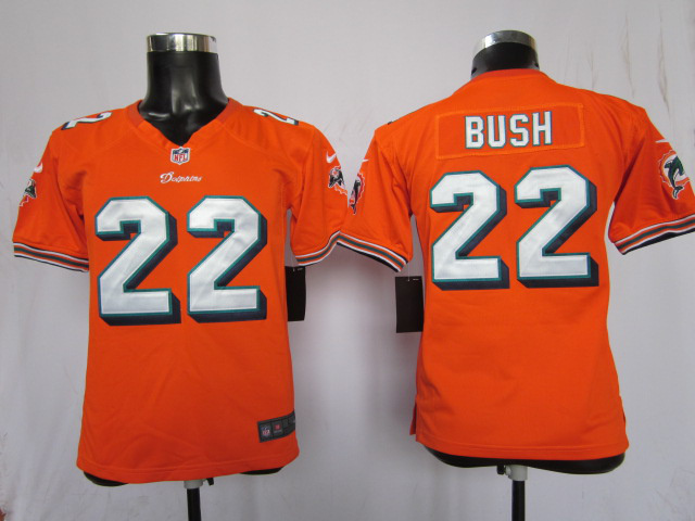 Reggie Bush Jersey: game #22 Kids Nike Miami Dolphins Jersey In orange