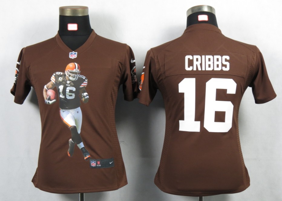 Portrait Fashion Game #16 Brown Cribbs Women Nike Cleveland Browns Jersey