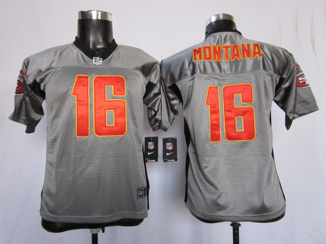 49ers #16 Montana Grey Shadow Youth Nike Jersey