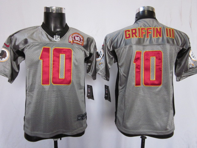 Robert Griffin III Jersey: 80 anniversary Shadow #10 Youth Nike Washington Redskins Jersey In Grey
