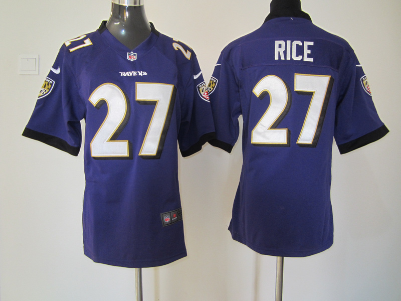 purple Rice Ravens game #27 Women Nike Jersey