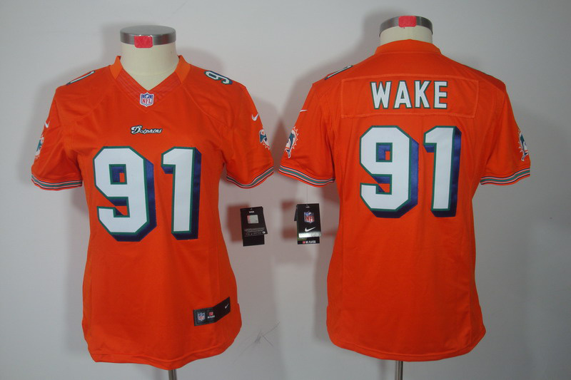 Orange Wake Limited Nike Women Miami Dolphins #91 Jersey