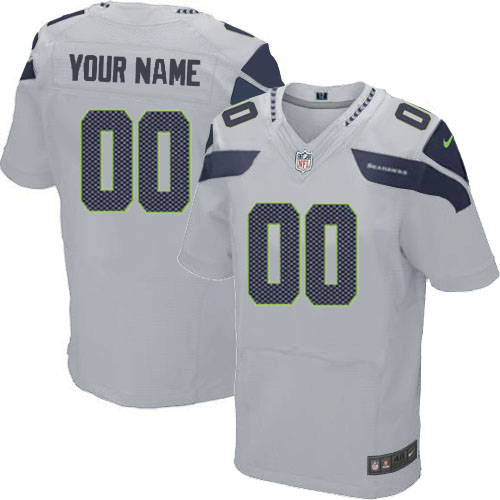Custom Grey Seattle Seahawks Elite Men Stitched Nike NFL Jersey