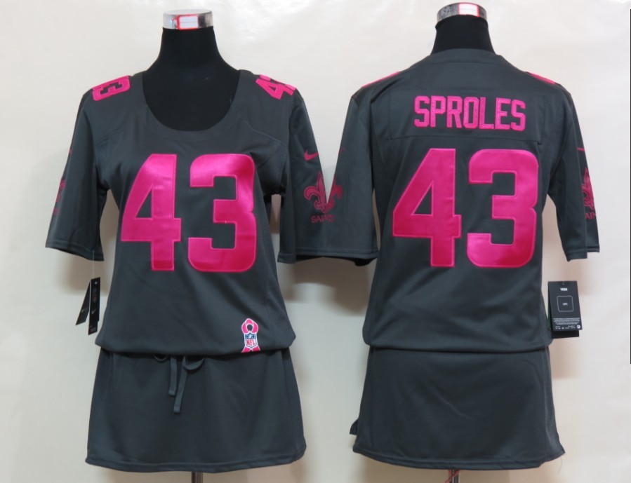 Dark grey Sproles Elite Womens breast Cancer Awareness Nike NFL New Orleans Saints #43 Jersey