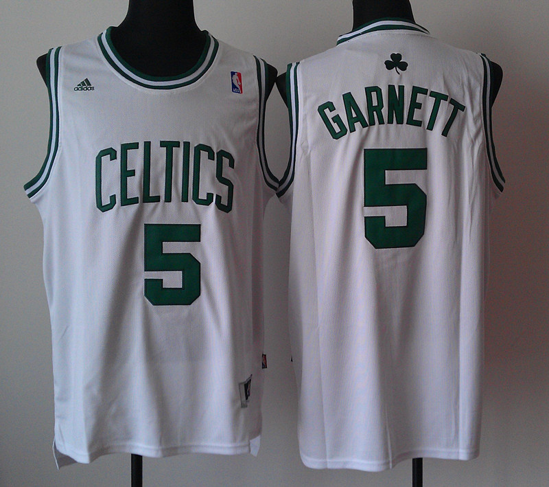 Garnett White with Dark Green Word Celtics Revolution 30 Jersey