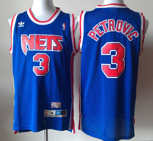 Drazen Petrovic jersey Blue NBA New Revolution 30 #3 NBA New New Jersey Nets jersey