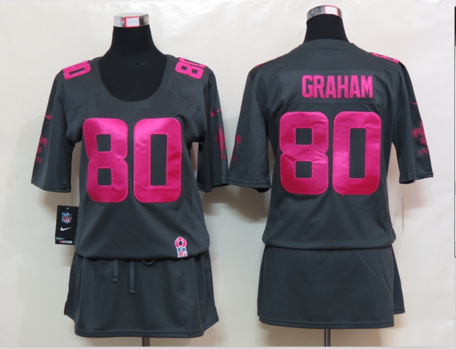 Graham Dark grey Jersey, New Orleans Saints #80 Nike Women Elite breast Cancer Awareness Jersey