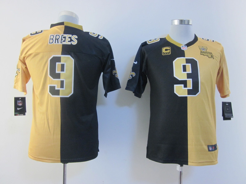 Elite NFL Gold-Black Split #9 Brees Youth Nike New Orleans Saints Jersey