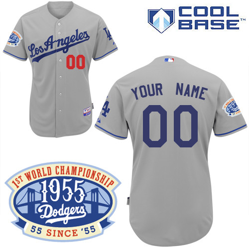Grey Dodgers Personalized Youth Road 1955 Champions Anniversary Patch Jersey