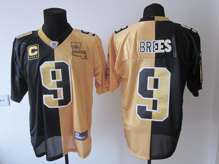 #9 Drew Brees black and yellow Nike New Orleans Saints Elite C Patch NFL Jersey
