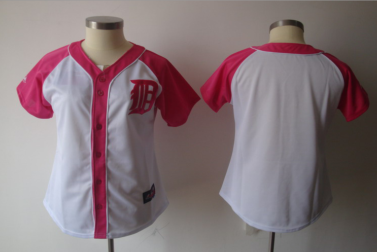 Fashion Pink white Splash Women Detroit Tigers blank MLB Majestic Athletic Jersey