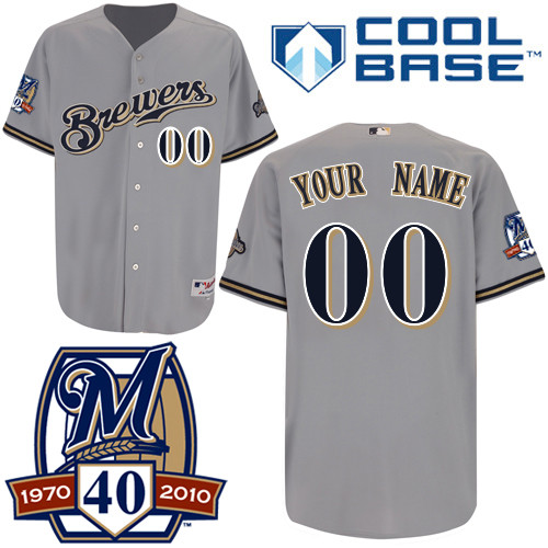 Grey Jersey, Milwaukee Brewers Personalized 40th Anniversary Patch Cool Base Road MLB Jersey
