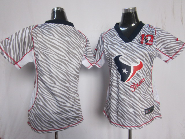 Zebra Women Nike Houston Texans 10th patch Blank Fashion NFL Jersey