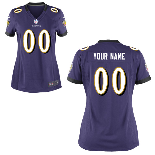 Women Nike Baltimore Ravens #00 Customized Game NFL Jersey in Team Color