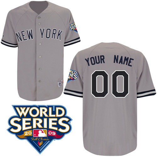 Personalized 2009 World Series Patch Road MLB Grey New York Yankees Jersey