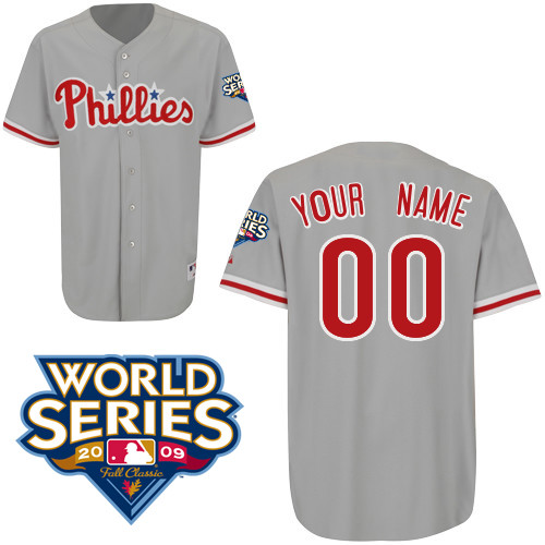 Philadelphia Phillies Grey Personalized 2009 World Series Patch Road MLB Jersey