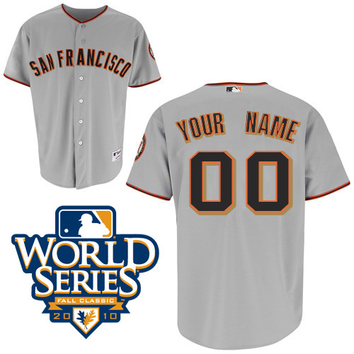 San Francisco Giants Personalized 2010 World Series Patch Road MLB Jersey in Grey