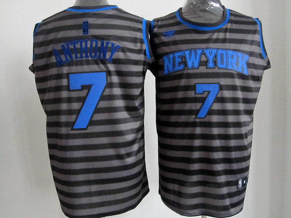 NBA New York Knicks #7 Carmelo Anthony grey stripe Revolution 30 Jersey